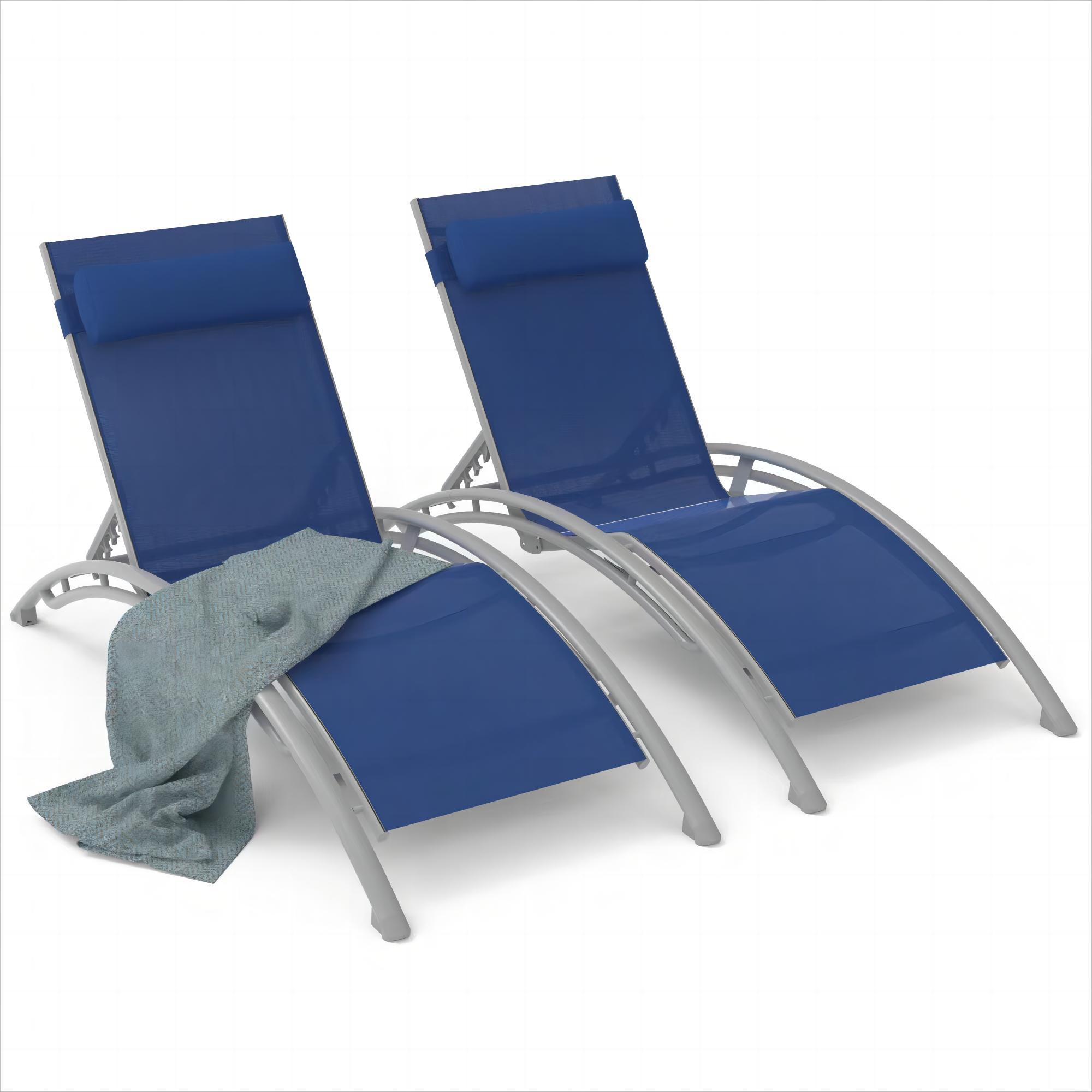 Outdoor Chaise Lounge Set of 2 Patio Recliner Chairs with Adjustable Backrest and Removable Pillow for Indoor&Outdoor Beach Pool Sunbathing Lawn (Blue,2 Lounge Chair) Doba as Pic